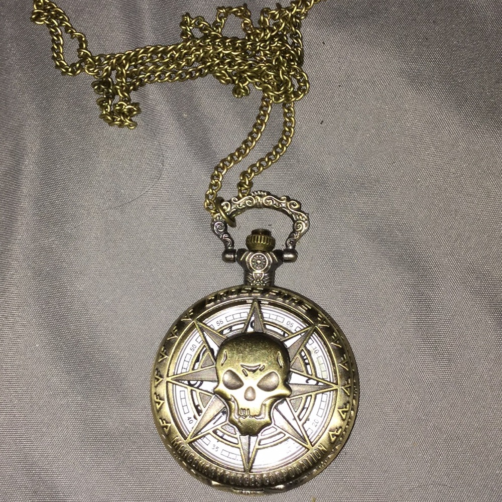 Skull pocket watch with 30 inch chain